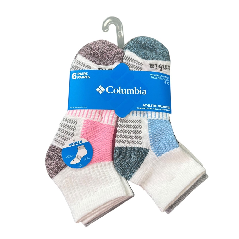 Columbia Women Athletic Quarter Multi-Color 6-Pack Performance Socks Size 4-10